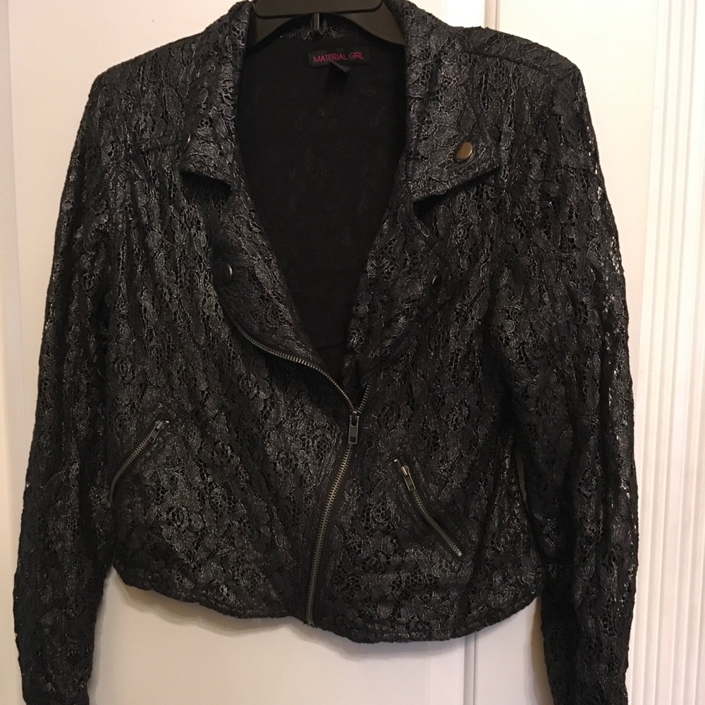 Material Girl Black Lace Motorcycle Jacket, Unique XL